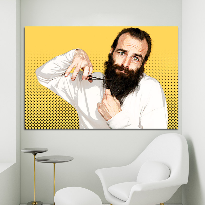 Πίνακας σε καμβά Pop Art Man cutting his beard